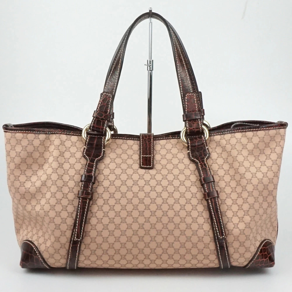 Celine Macadam handbag brown canvas leather tote bag